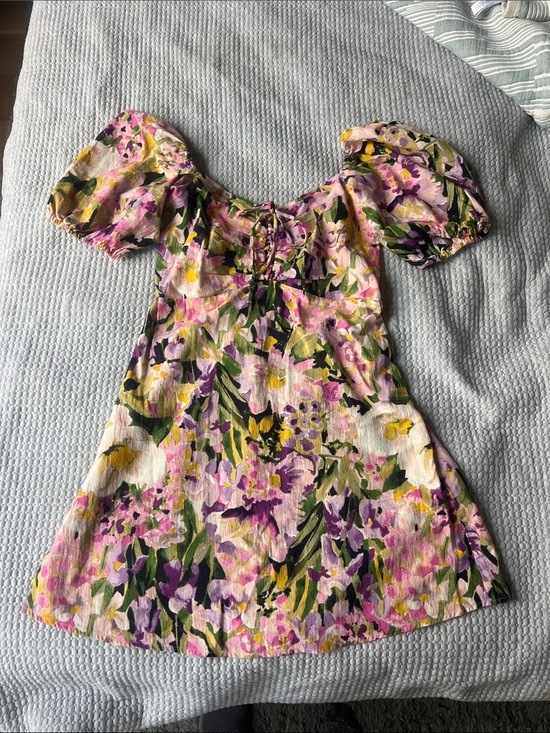 H&M Dresses & Skirts - H&M Floral Puff-Sleeve Mini Dress — Pink, Purple & Green